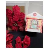 Poinsettias, bows, gift box