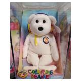 TY Beanie Babies Color Me Beanie in acrylic cases and Clubby IV