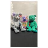 Large Classic Razzmatazz bear, Beanie Baby Clubby IV bear and large Beanie Buddy