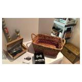 Itoma alarm clock with charging pad new, basket, ornaments and horseshoe cross kits