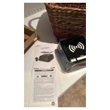 Itoma alarm clock with charging pad new, basket, ornaments and horseshoe cross kits