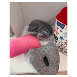 Travel pillows and plastic tote including orthopedic contoured leg pillow