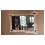 Rustic Whitewashed Wall Mirror with Decorative Corner Brackets - Retail: $75