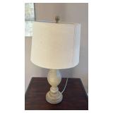Turned Wood Table Lamp with Linen Shade - Retail: $45