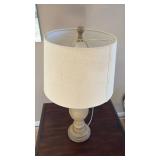Turned Wood Table Lamp with Linen Shade - Retail: $45
