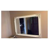 Decorative White Wall Mirror with Ornate Corner Details 3Ft wide  - Retail: $75