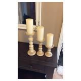 Wooden Pillar Candle Holders Set of 3 - Retail: $45