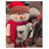 Plush Snowman with Skis Holiday Decoration