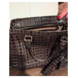Brahmin Brown Croc Embossed Leather Handbag with Tassel