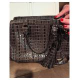 Brahmin Brown Croc Embossed Leather Handbag with Tassel