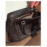 Brahmin Brown Croc Embossed Leather Handbag with Tassel