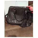 Brahmin Brown Croc Embossed Leather Handbag with Tassel