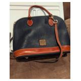 Brand New Dooney & Bourke Navy Blue and Tan Leather Handbag