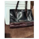 Brahmin Black Leather Handbag with Burgundy Croc Trim