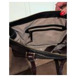 Brahmin Black Leather Handbag with Burgundy Croc Trim