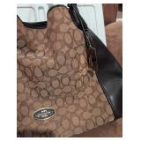 Coach Signature Canvas Hobo Bag with Black Leather Trim