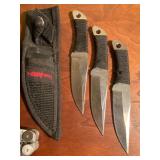 Leatherman Multi-Tool and 1995 Hibben Throwing Knives in Cases