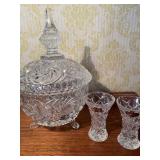 Vintage Cut Glass Lidded Candy Dish and Zajecar Crystal Pieces (2)