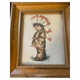 Native American Boy in Frame, Inlaid Trinket Dish and Turtle Whistle Flute