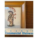 Native American Boy in Frame, Inlaid Trinket Dish and Turtle Whistle Flute