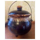 Vintage Brown Drip Bean Pot w/ Lid and Handle, Marked USA on Bottom