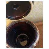 Vintage Brown Drip Bean Pot w/ Lid and Handle, Marked USA on Bottom