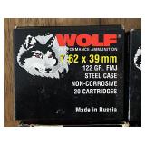Ammo - Wolf, Made in Russia, 7.62x39mm 129 Grain FMJ Steel Case Cartridge (4 Boxes)