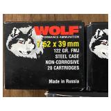 Ammo - Wolf, Made in Russia, 7.62x39mm 129 Grain FMJ Steel Case Cartridge (5 Boxes)