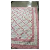 Handmade Pink and White Irish Chain Pattern Quilt 93in x 80in