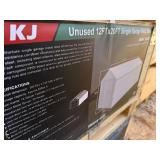 Unused K1220 12 x 20 Single Garage Metal Building with double swing doors, Cream in Color, 9 ft high side walls, one walk through door