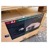 Unused K2223 22 x 23 Double Garage Metal Building:  Cream in color, 26 gauge sheet metal, No Garage Doors, Includes 1 walk through door. 13 ft height