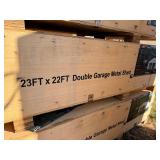 Unused K2223 22 x 23 Double Garage Metal Building:  Cream in color, 26 gauge sheet metal, No Garage Doors, Includes 1 walk through door. 13 ft height