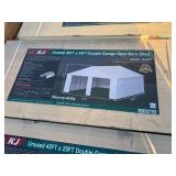 Unused K4525G 45 x 25 Double Garage Metal Building:  Cream in color, 26 gauge sheet metal, No Garage Doors, Includes 1 walk through door. 14 ft height