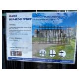 Unused IRIF set of 8 panels of Iron Fencing with finials, Panels approximately 9 feet long and 7 feet high