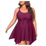 NIeyook Plus Size Two Piece Swimsuits for Women Tankini Bathing Suits Swimsuit Flowy Swim Dress with Shorts Purple Red 24 Plus