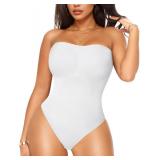 KUMAYES Strapless Shapewear for Women -Thong Bodysuit Tummy Control Tube Top Body Suits Body Shaper with Removable Straps, S