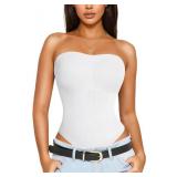 KUMAYES Strapless Shapewear for Women -Thong Bodysuit Tummy Control Tube Top Body Suits Body Shaper with Removable Straps, S