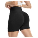 ZLLW Scrunch Butt Lifting Workout Shorts for Women, Seamless High Waisted Contour Gym Yoga Biker Shorts Black Size- Medium