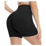 ZLLW Scrunch Butt Lifting Workout Shorts for Women, Seamless High Waisted Contour Gym Yoga Biker Shorts Black Size- Medium