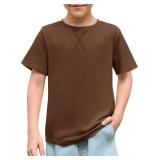 Haloumoning Boys T Shirts Kids Summer Crewneck Short Sleeve Tshirts Fashion Casual Tees 5-14 Years, Brown, 9-10 Years