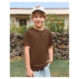 Haloumoning Boys T Shirts Kids Summer Crewneck Short Sleeve Tshirts Fashion Casual Tees 5-14 Years, Brown, 9-10 Years