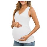 FMEYOA Maternity Shirt Summer Slim Fitting V Neck Sleeveless Tank Tops Pregnancy Clothes White S