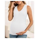FMEYOA Maternity Shirt Summer Slim Fitting V Neck Sleeveless Tank Tops Pregnancy Clothes White S