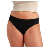 saalt Seamless Thong Period Underwear - Light Absorbency - Comfortable, Thin, Keeps You Dry from All Leaks (Small, Volcanic Black)