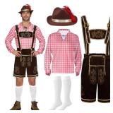 Spooktacular Creations Men Lederhosen Oktoberfest Outfit Costume, 5 Pack German Bavarian Costume Set with Hat Shirt Socks for Halloween Beer Festival Parties, Red (Large)