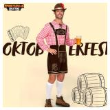 Spooktacular Creations Men Lederhosen Oktoberfest Outfit Costume, 5 Pack German Bavarian Costume Set with Hat Shirt Socks for Halloween Beer Festival Parties, Red (Large)