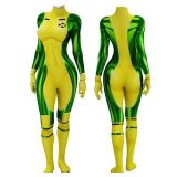 Hryuiew Rogue Costume Women Jumpsuit Superhero Rogue Cosplay Bodysuit Outfit with Headband and Wig Halloween Full Set (Green(only bodysuit), 2X/3X)