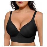 SHAPELLX Back Smoothing Bras for Women Push Up Underwire Comfort Bralettes (Black, 42DD)