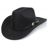 Western Cowboy Hat for Men Women Classic Roll Up Fedora Hat with Buckle Belt(Size:S-M)