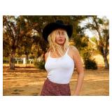 Western Cowboy Hat for Men Women Classic Roll Up Fedora Hat with Buckle Belt(Size:S-M)